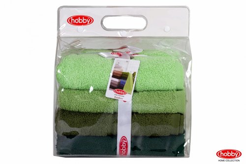 Набор полотенец для ванной в подарочной упаковке 4 шт. Hobby Home Collection RAINBOW хлопковая махра зелёный 50х90 4 шт., фото, фотография