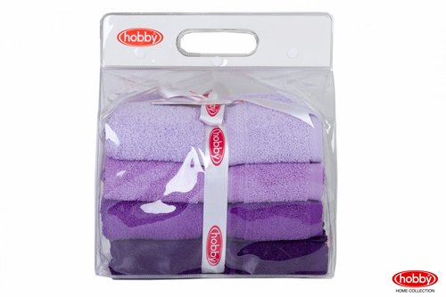Набор полотенец для ванной в подарочной упаковке 4 шт. Hobby Home Collection RAINBOW хлопковая махра лиловый 50х90 4 шт., фото, фотография