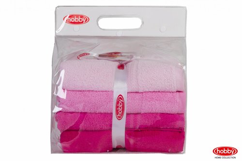 Набор полотенец для ванной в подарочной упаковке 4 шт. Hobby Home Collection RAINBOW хлопковая махра розовый 50х90 4 шт., фото, фотография