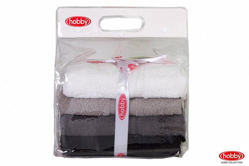 Набор полотенец для ванной в подарочной упаковке 4 шт. Hobby Home Collection RAINBOW хлопковая махра чёрный 50х90 4 шт., фото, фотография