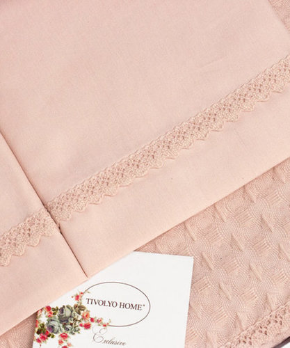 Постельное белье с вафельной простынью-покрывалом для укрывания Tivolyo Home MODESTO розовый евро, фото, фотография