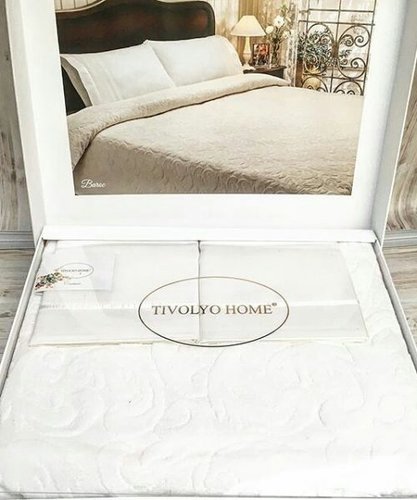 Махровая простынь-покрывало для укрывания Tivolyo Home BAROC хлопок кремовый 160х220, фото, фотография