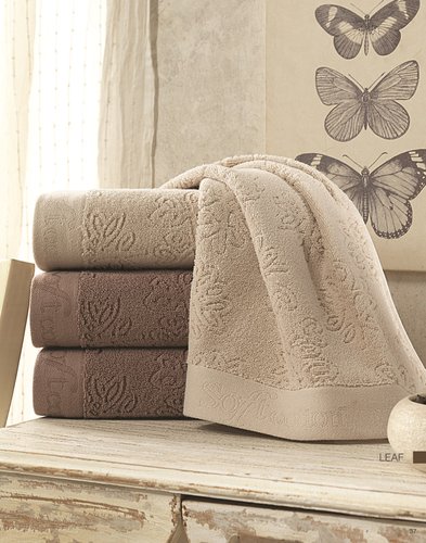 Полотенце для ванной Soft Cotton LEAF микрокоттон коричневый 50х100, фото, фотография