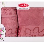 Подарочный набор полотенец для ванной 30х50, 50х90, 70х140 Hobby Home Collection DORA хлопковая махра тёмно-розовый, фото, фотография