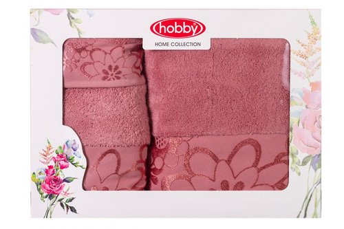 Подарочный набор полотенец для ванной 30х50, 50х90, 70х140 Hobby Home Collection DORA хлопковая махра тёмно-розовый, фото, фотография