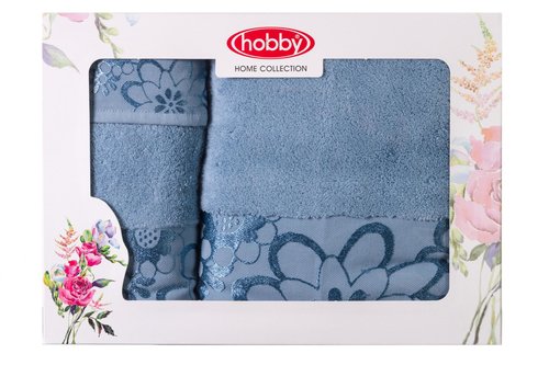 Подарочный набор полотенец для ванной 30х50, 50х90, 70х140 Hobby Home Collection DORA хлопковая махра светло-голубой, фото, фотография
