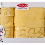 Подарочный набор полотенец для ванной 30х50, 50х90, 70х140 Hobby Home Collection DORA хлопковая махра жёлтый, фото, фотография