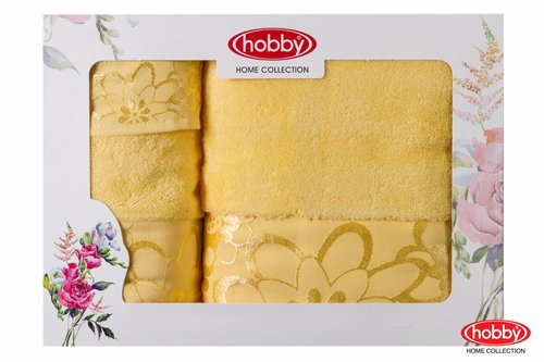 Подарочный набор полотенец для ванной 30х50, 50х90, 70х140 Hobby Home Collection DORA хлопковая махра жёлтый, фото, фотография