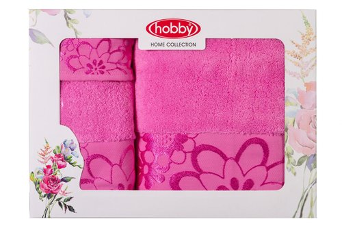 Подарочный набор полотенец для ванной 30х50, 50х90, 70х140 Hobby Home Collection DORA хлопковая махра розовый, фото, фотография