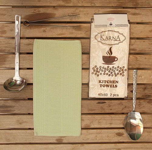 Набор кухонных полотенец Karna MEDLEY хлопковая вафля зелёный, фото, фотография