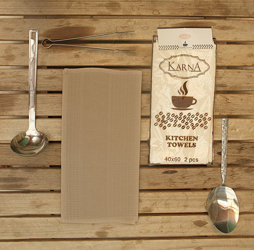 Набор кухонных полотенец Karna MEDLEY хлопковая вафля коричневый, фото, фотография