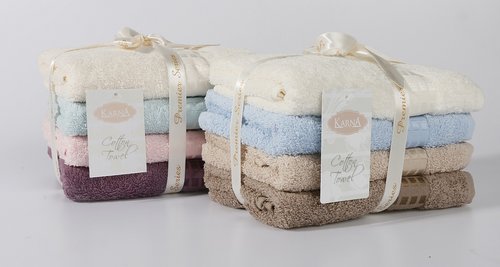 Подарочный набор полотенец для ванной 4 шт. Karna KAYRA хлопковая махра V1 50х90 4 шт., фото, фотография