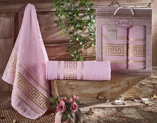 Набор полотенец для ванной 50х90, 70х140 Karna ITEKA хлопковая махра светло-розовый, фото, фотография