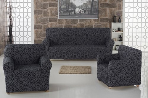 Набор чехлов на трёхместный диван и кресла 2 шт. Karna MILANO антрацит, фото, фотография