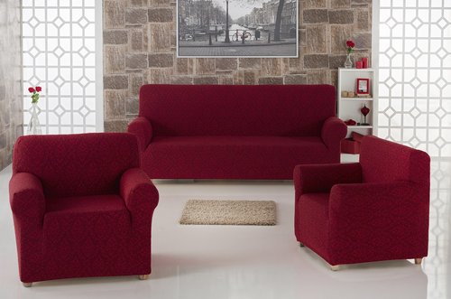 Набор чехлов на трёхместный диван и кресла 2 шт. Karna MILANO бордовый, фото, фотография