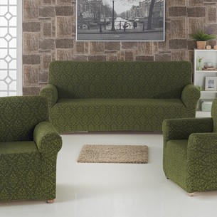 Набор чехлов на трёхместный диван и кресла 2 шт. Karna MILANO зелёный