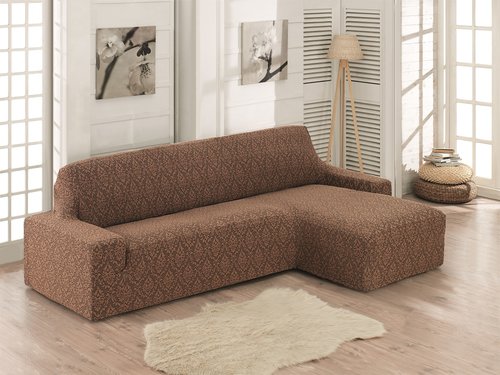 Чехол на угловой диван правосторонний Karna MILANO коричневый, фото, фотография