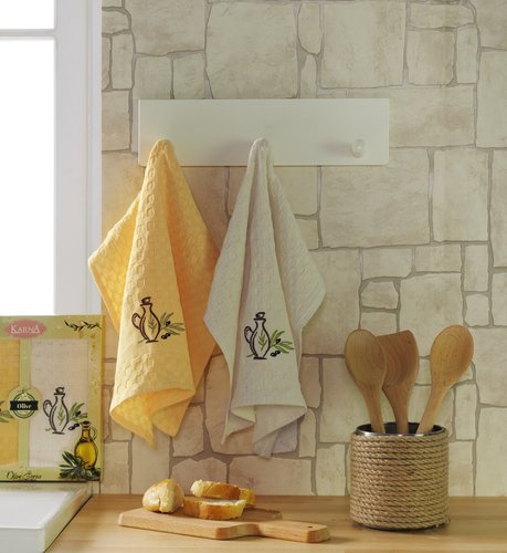 Набор кухонных полотенец Karna LAMA хлопковая вафля оливки, V3, фото, фотография