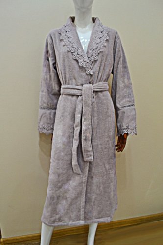 Халат женский Soft Cotton VICTORIA хлопковая махра сиреневый M, фото, фотография