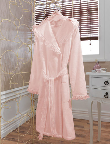 Халат женский Soft Cotton LUNA хлопковая махра розовый S, фото, фотография