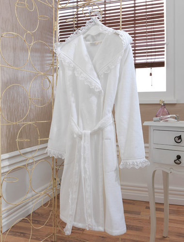 Халат женский Soft Cotton LUNA хлопковая махра белый M, фото, фотография
