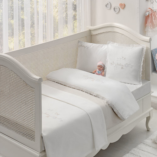Постельное белье для новорожденных с пледом-пике Tivolyo Home COUPLE BEBE хлопковый сатин делюкс бежевый, фото, фотография