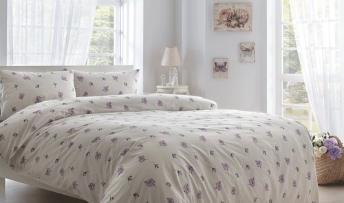 Постельное белье Tivolyo Home DORA хлопковый ранфорс лиловый 1,5 спальный, фото, фотография