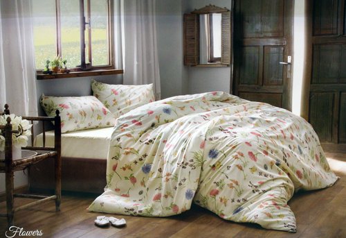 Постельное белье Tivolyo Home FLOWERS хлопковый ранфорс 1,5 спальный, фото, фотография