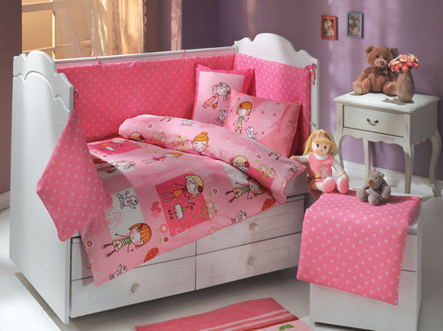 Набор в детскую кроватку Hobby Home Collection CITY GIRL хлопковый поплин розовый, фото, фотография