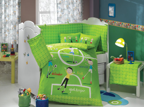 Набор в детскую кроватку Hobby Home Collection SOCCER хлопковый поплин зелёный, фото, фотография