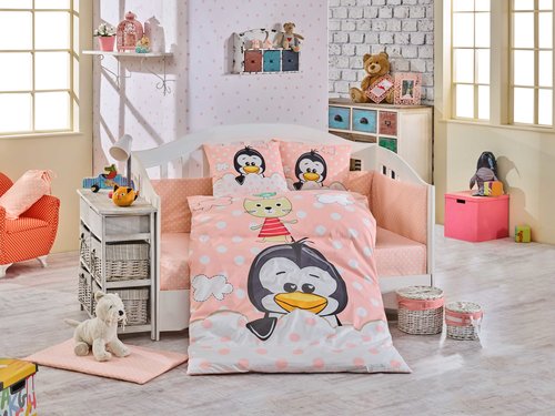 Набор в детскую кроватку Hobby Home Collection PENGUIN хлопковый поплин персиковый, фото, фотография