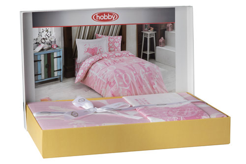 Постельное белье Hobby Home Collection LOVE хлопковый поплин розовый 1,5 спальный, фото, фотография