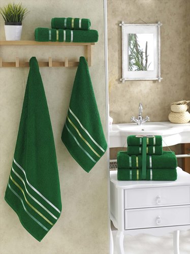 Подарочный набор полотенец для ванной Karna BALE хлопковая махра 50х80 2 шт., 70х140 2 шт. тёмно-зелёный, фото, фотография