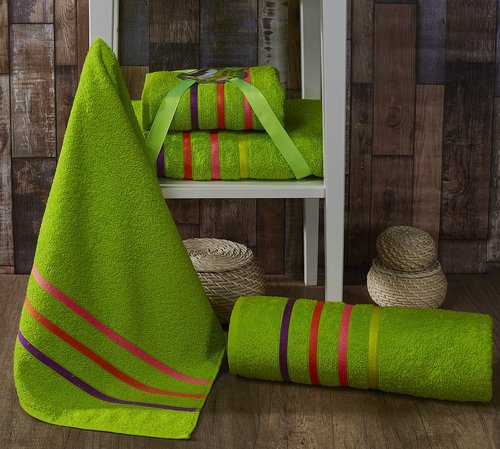 Подарочный набор полотенец для ванной Karna BALE NEON хлопковая махра 50х80, 70х140 зелёный, фото, фотография