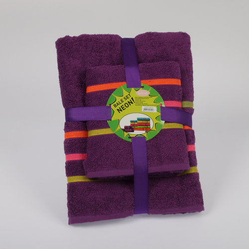 Подарочный набор полотенец для ванной Karna BALE NEON хлопковая махра 50х80, 70х140 фиолетовый, фото, фотография
