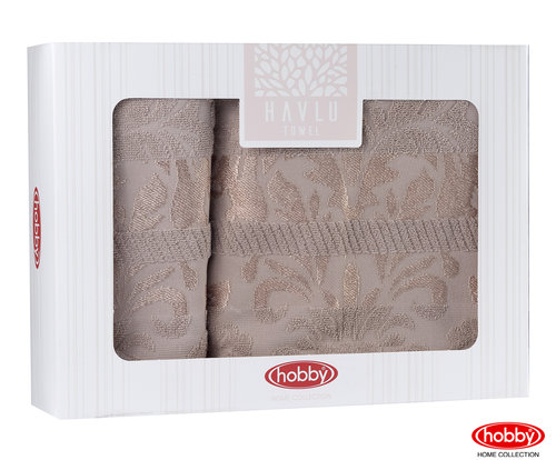 Подарочный набор полотенец для ванной Hobby Home Collection VERSAL хлопковая махра 2 пр. коричневый, фото, фотография