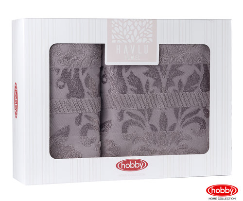 Подарочный набор полотенец для ванной Hobby Home Collection VERSAL хлопковая махра 2 пр. серый, фото, фотография