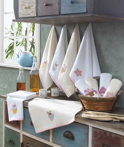 Набор кухонных полотенец Hobby Home Collection CANDY хлопковая махра розовый, кремовый 40х60 2 шт., фото, фотография