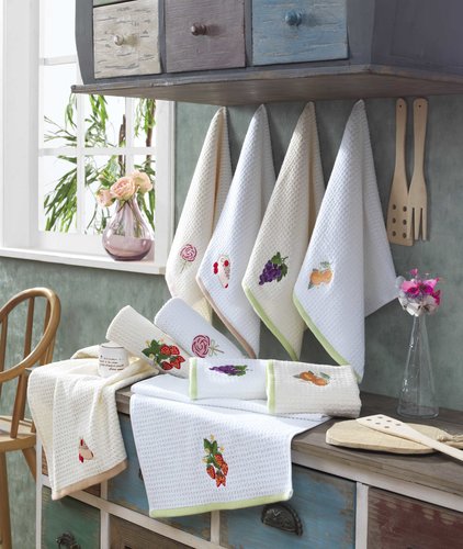 Набор кухонных полотенец Hobby Home Collection CANDY хлопковая махра зелёный, белый 40х60 2 шт., фото, фотография