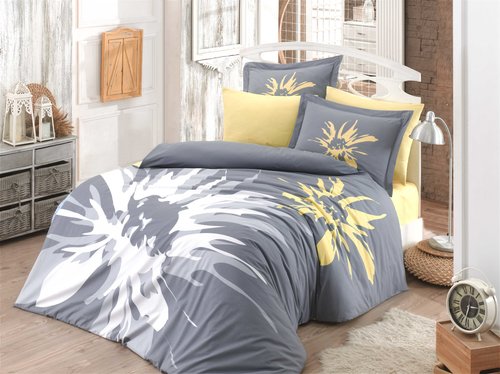 Постельное белье Hobby Home Collection ROMANA хлопковый поплин серый евро, фото, фотография