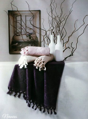 Подарочный набор полотенец для ванной 2 пр. Tivolyo Home NERVURES хлопковая махра фиолетовый, фото, фотография