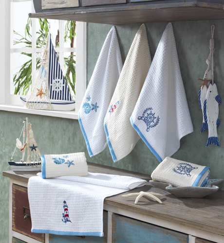 Набор кухонных полотенец Hobby Home Collection CANDY хлопковая махра синий, белый 40х60 2 шт., фото, фотография