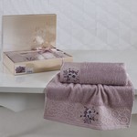Подарочный набор полотенец для ванной 50х90, 70х140 Karna VIOLA хлопковая махра светло-сиреневый, фото, фотография