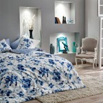 Постельное белье TAC DIGITAL FARIDA хлопковый сатин голубой 1,5 спальный, фото, фотография