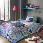 Комплект подросткового постельного белья TAC HELLO хлопковый ранфорс голубой 1,5 спальный, фото, фотография