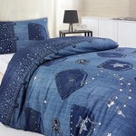 Комплект подросткового постельного белья TAC JEANS хлопковый ранфорс синий 1,5 спальный, фото, фотография