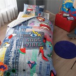 Комплект подросткового постельного белья TAC GOOD VIBES хлопковый ранфорс голубой 1,5 спальный, фото, фотография