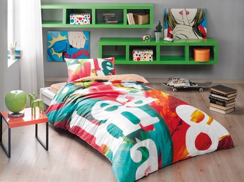 Комплект подросткового постельного белья TAC POP ART хлопковый ранфорс оранжевый 1,5 спальный, фото, фотография