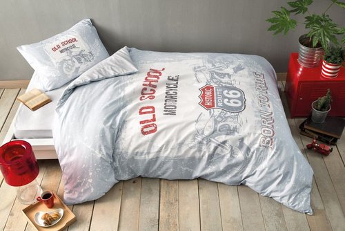 Комплект подросткового постельного белья TAC ROUTE хлопковый ранфорс серый 1,5 спальный, фото, фотография