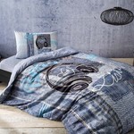 Комплект подросткового постельного белья TAC LISTEN хлопковый ранфорс голубой 1,5 спальный, фото, фотография